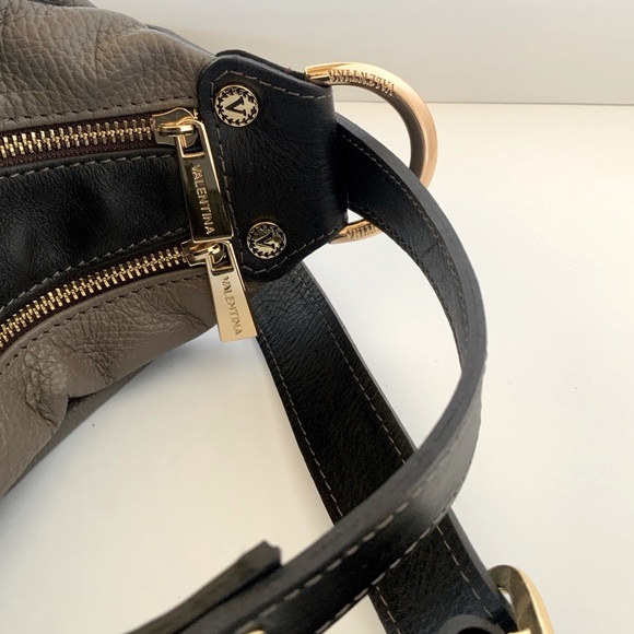 Valentina Hobo Shoulder Backpack Italian Taupe Black Leather NWT - Picture 5 of 16